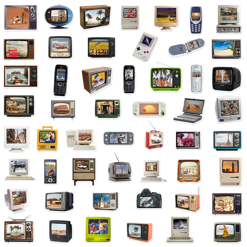 10/30/50pcs Vintage TV Set Computer Art Graffiti Stickers Retro Decals DIY Phone Fridge Laptop Skateboard Luggage Waterproof Toy