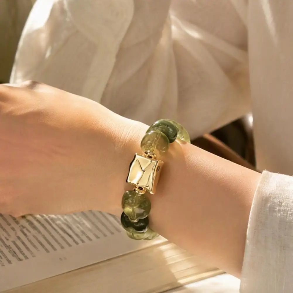Matte Gold Partition Bracelet Acrylic Bead Bracelet for Women Stretch Elastic Summer Jewelry Statement Beach Accessory Wristband