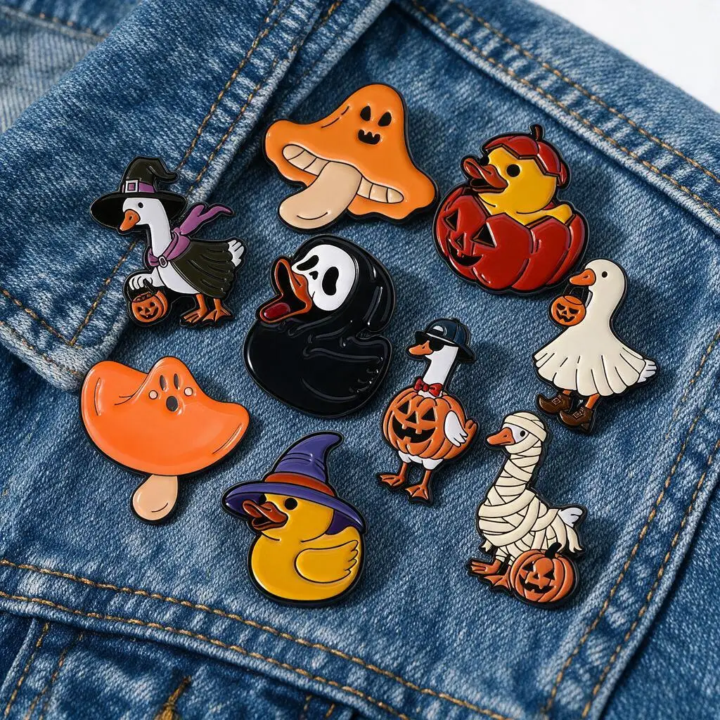 Halloween White Goose Brooch Pumpkin Lantern Witch Mummy Ghost Duck Enamel Pin Metal Badge Decorative Pin for Clothing Backpack
