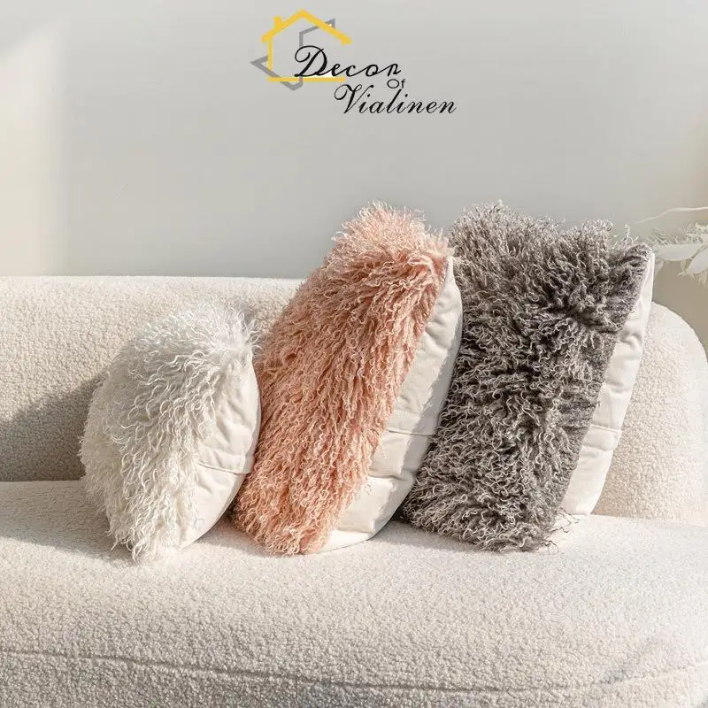 Nordic style sofa pillowcase ins cream style pink white gray beach imitation wool plush cushion cushion pillowcase