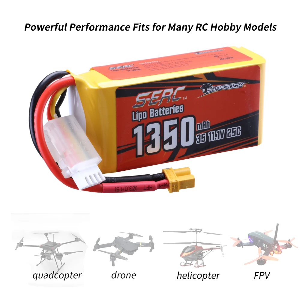 Sunpadow 3S 1350mAh RC Lipo Batteria per 11.V 25C XT30 Spina Soft Pack con Rcing Aereo Quadcopter Elicottero Drone Barca FPV