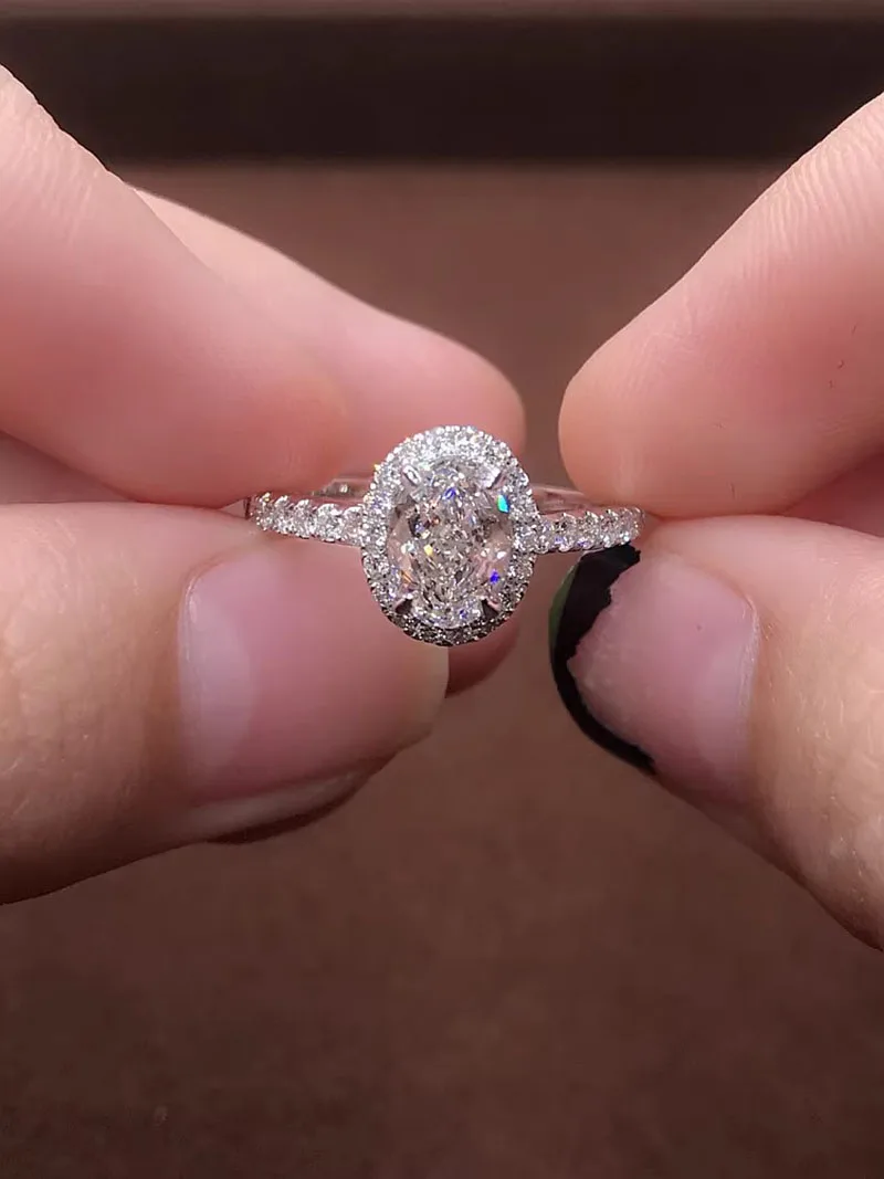 مصنع بيع الذهب الأبيض عيار 14 قيراط 3 4 5 قيراط مختبر نمت خاتم الماس البيضاوي قطع الماس CVD HPHT DEF VS-VVS خاتم الزواج والخطوبة #5