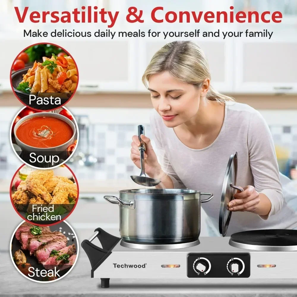 Induction Cooktop, 1800W Countertop Electric Stoves with Adjustable Temperature & Stay Cool Handles, Dual Cooktop for RV/Home