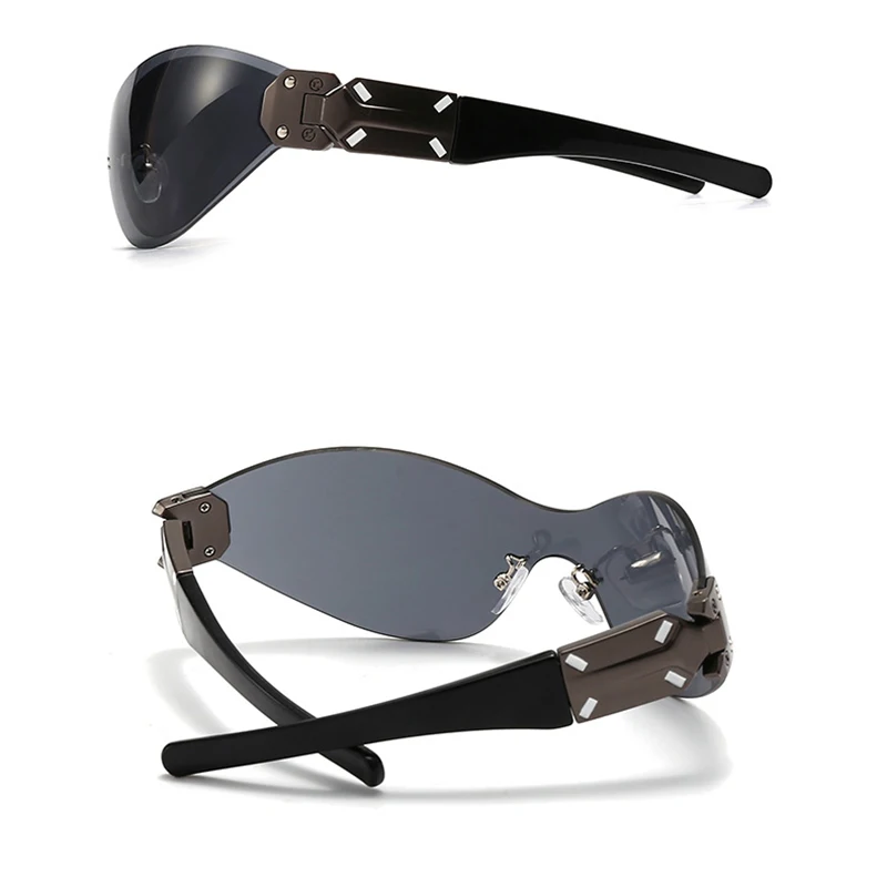 Y2K One Piece Rimless Metal Sunglasses Women For Men Luxury Brand Designer Vintage Sun Glasses Popular Punk Outdoor Sport Goggle image 4