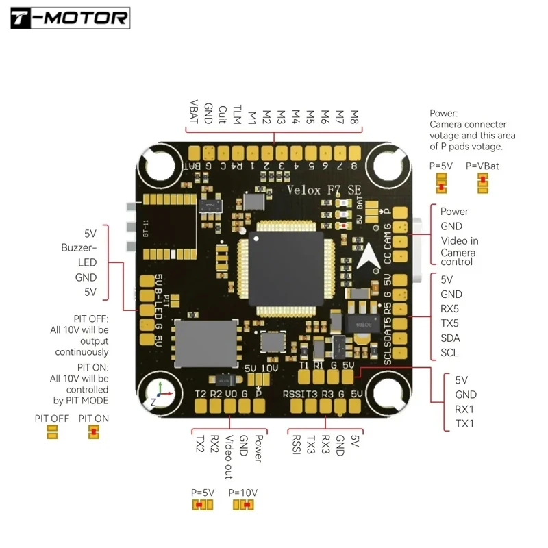 T-motor-velox f7 seフライトコントロール,ワイヤレス,Bluetooth,デュアルbec,ブラックボックス,hdサポート,アナログ,vtv,12-27v,3-6s,fpvドローン128m