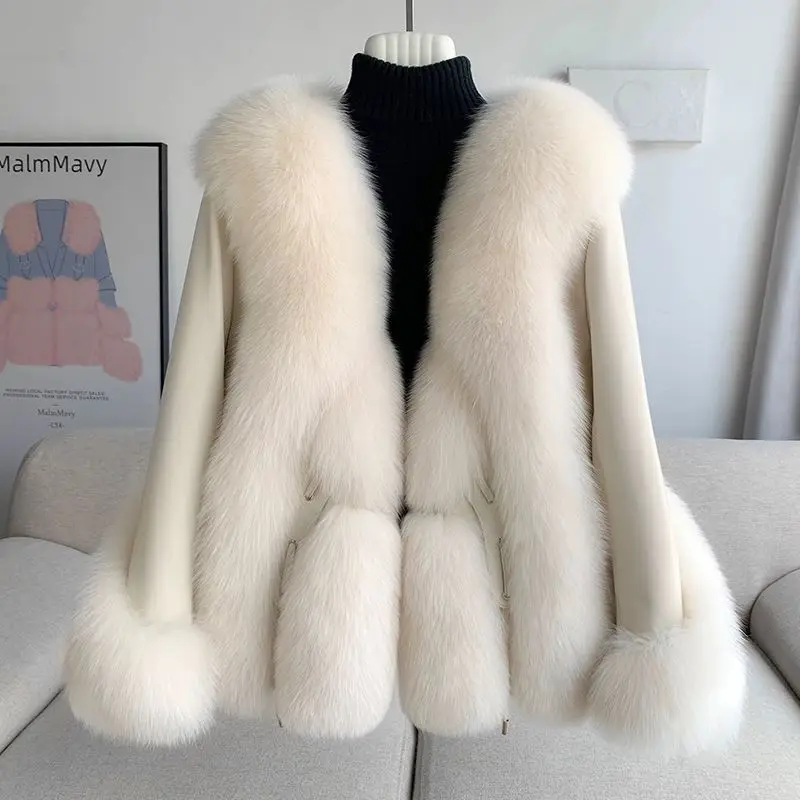 Whole Skin Fox Fur Coat Women's 2023 Winter New Genuine Leather Sheepskin White Goose Down Down Coat Leather and Fur One Piece