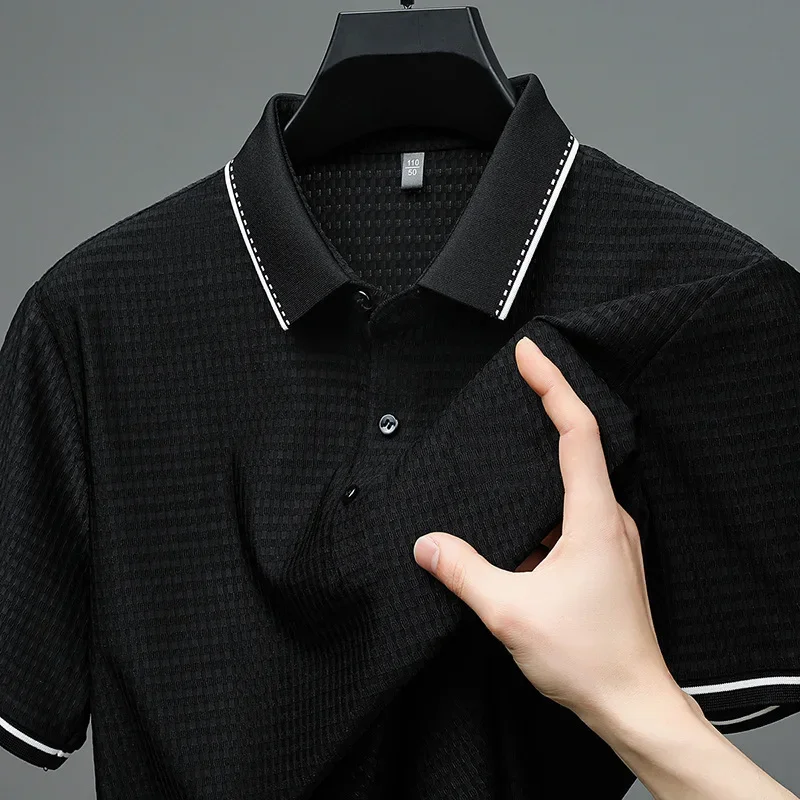 Men Polo Men Shirt Short Sleeve Contrast Color Cool And Breathable Business Casual Premium Tshirt Elasticity Sweat-absorbing Top