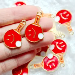 10PCS Ping-Pong Racquet Alloy Enamel Pendant Cute Cartoon Charm Sport Smile DIY Necklace Earring Bracelet Keychain Accessories