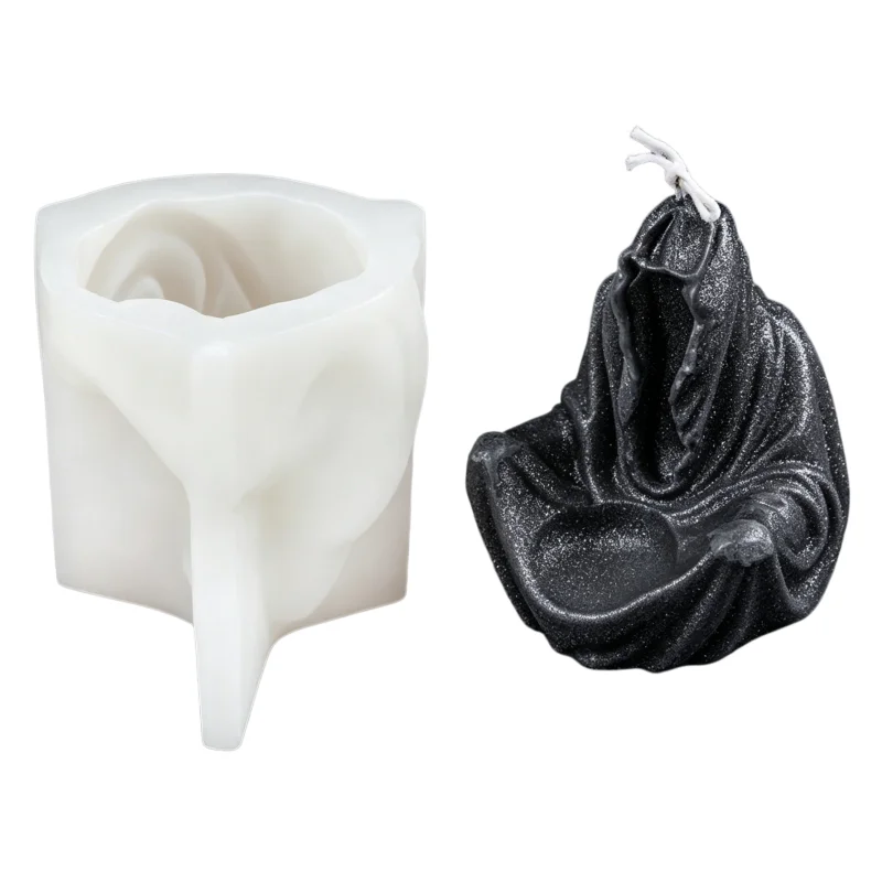 Halloween Hooded Ghost Silicone Candle Mold, 3D Mysterious Robed Figure Wax Mould for DIY Resin Craft