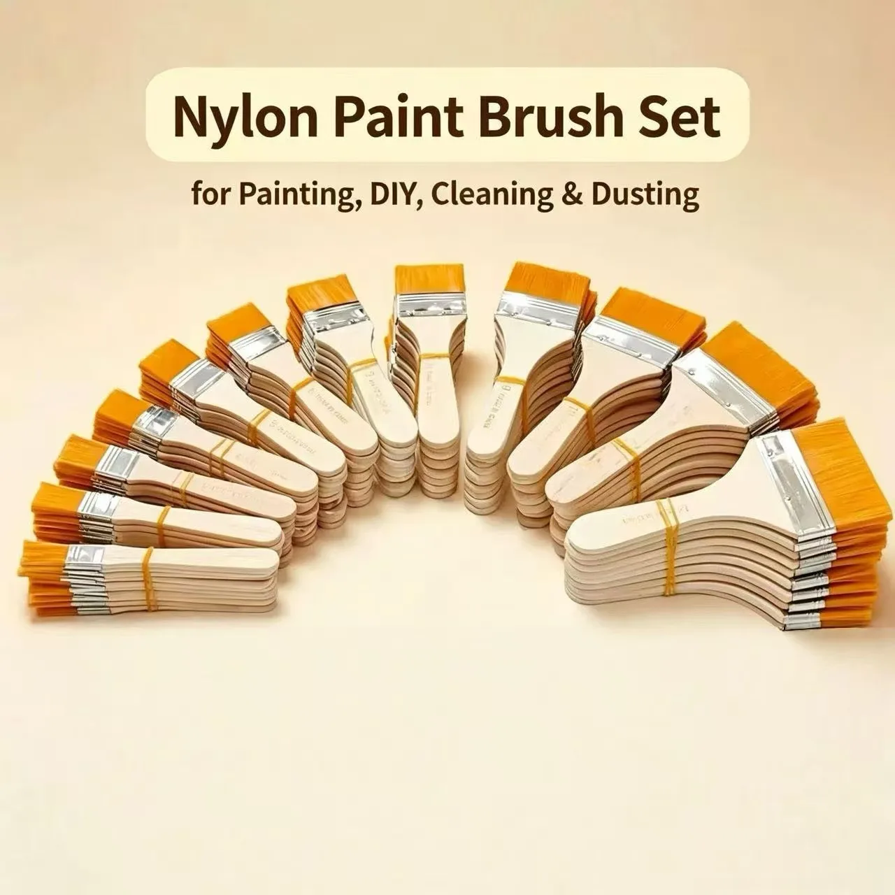 5Pcs Wooden Handle Nylon Bristle Paint Brush for Oil Painting, Dusting and Cleaning - Unrechargeable Hand Tool Set Without Batt