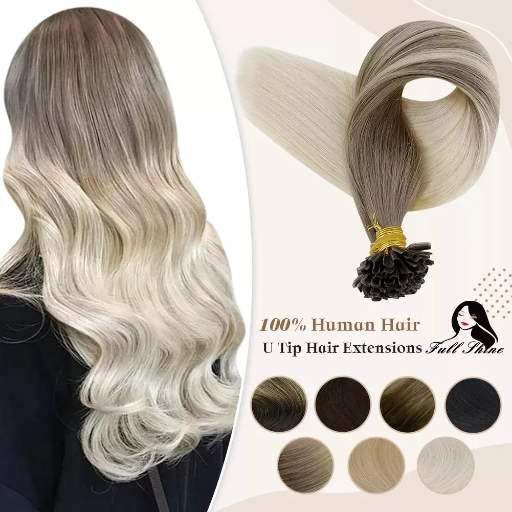 Полный блеск U-образный кончик для наращивания волос Fusion Hair Balayage Color 40-50 г Кератиновые клеевые бусины Предварительно склеенные наращивание человеческих волос