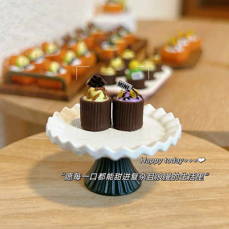 โมเดลเค้กกระดาษจิ๋ว 1:12 อุปกรณ์ตกแต่งบ้านตุ๊กตา ของเล่นจำลองขนมหวานสำหรับน้ำชายามบ่าย