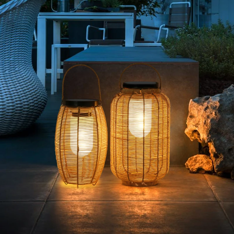 Solar Energy Floor Lamp Outdoor Garden Lamp Waterproof Portable Rattan Lamp Art Atmosphere Lights Japanese Villa Lawn Lamp