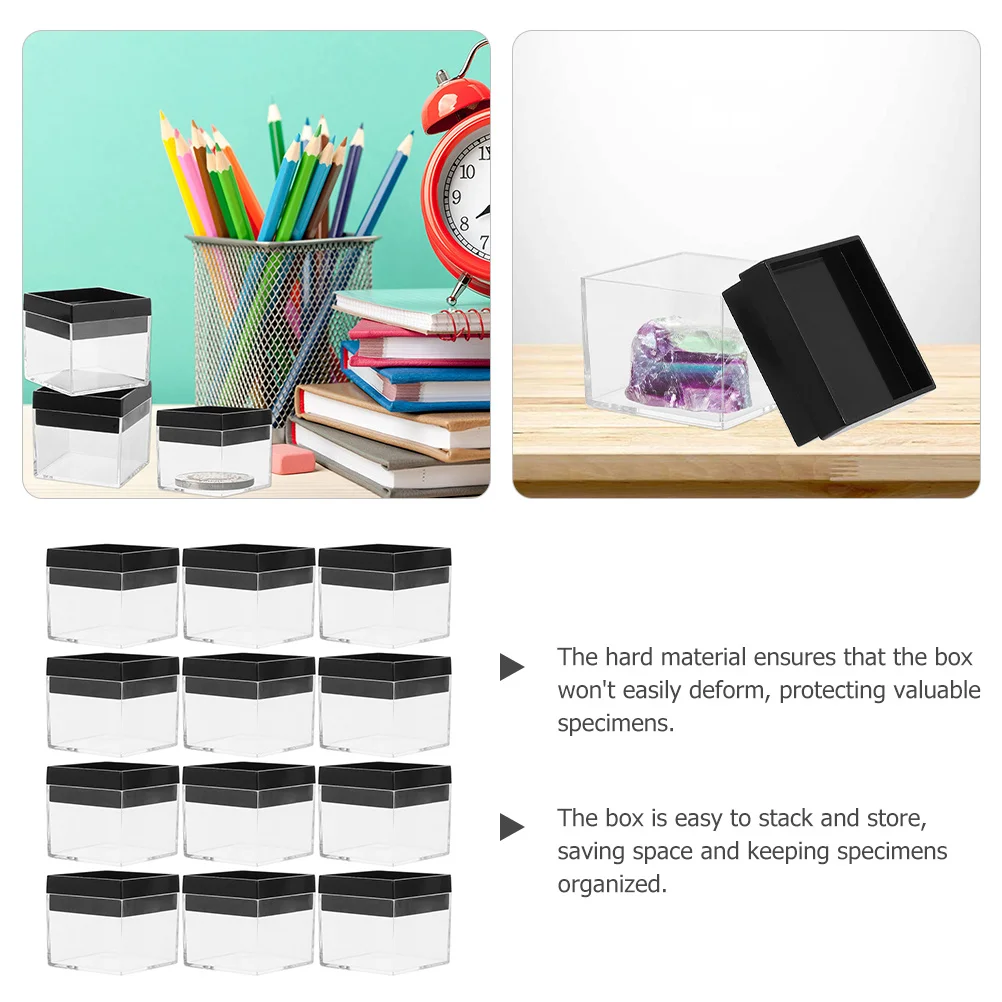12pcs Square Transparent Box 3.5X3.5X2Cm For Mineral Stones Storage Display Case Plastic Specimen Holder Organizer Container