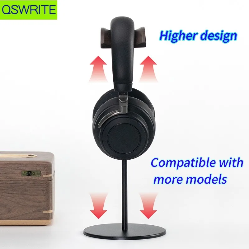 QSWRITE Metal Base Walnut Headphone Stand Wood Headphone Holder Alloy Headset Rack Solid Wood Headphone Hanger