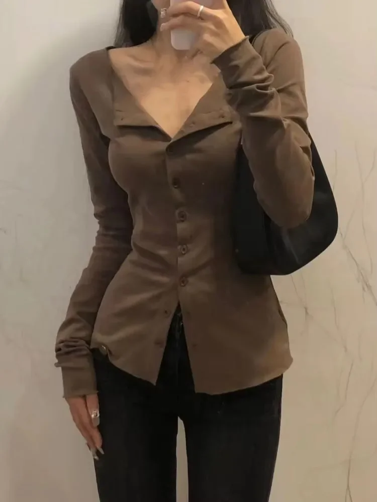 تي شيرت أمريكي بأكمام طويلة للخريف بخصر نحيف قميص نسائي Y2k بقصة ضيقة ملابس جمالية Mujer Blusas Mujer #3