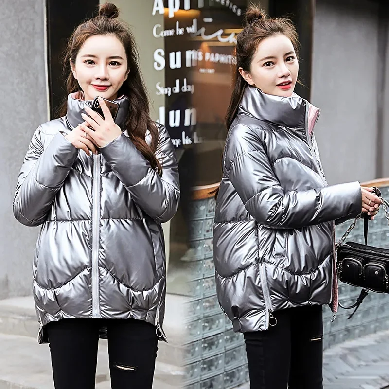 2023 New Women Parkas Winter Jacket Thick Casual Down Cotton Warm Short Jackets Korean Glossy Waterproof Zipper Ladies Coats