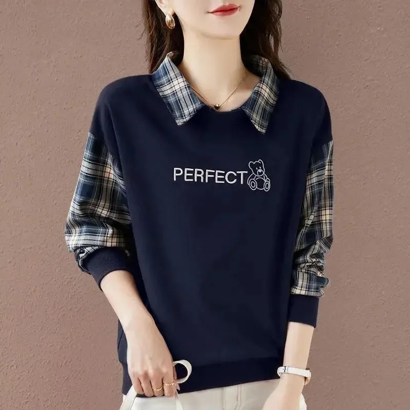 ฤดูใบไม้ผลิฤดูใบไม้ร่วงผู้หญิงขนาดใหญ่ 4XL เสื้อกันหนาวหญิง Patchwork ลายสก๊อตเสื้อกีฬาสุภาพสตรีเกาหลีแขนยาว Hoodies Jacket