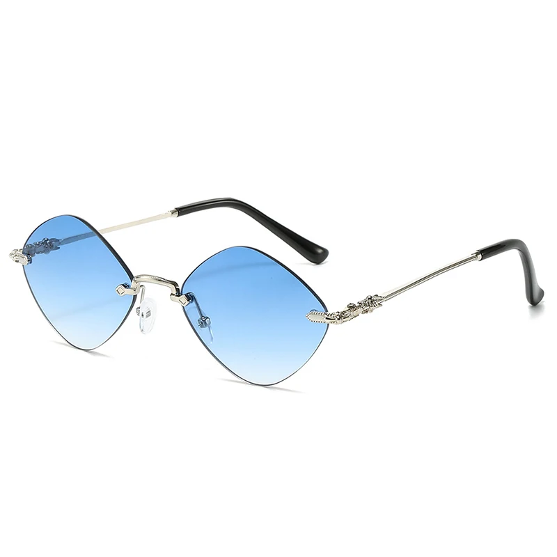 Sexy Polygonal Women Sunglasses Fashion Rimless Diamond Sun Glasses Ladies Retro Rhombus Punk Eyewear Vintage Metal Frame Shades