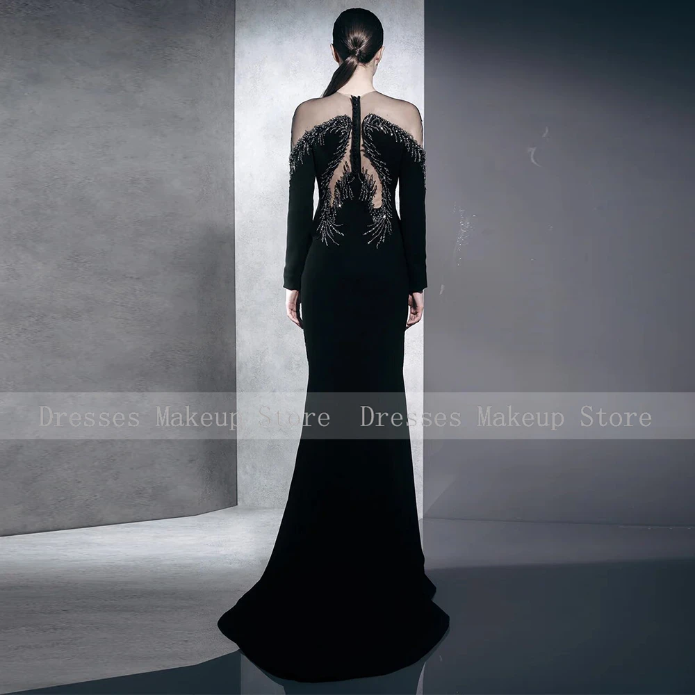 Concert Costumes Luxury Black Jersey Beading Rhinestone Bespoke Occasion Gown Straight Jewel 2024 Long Beaded Evening Gowns