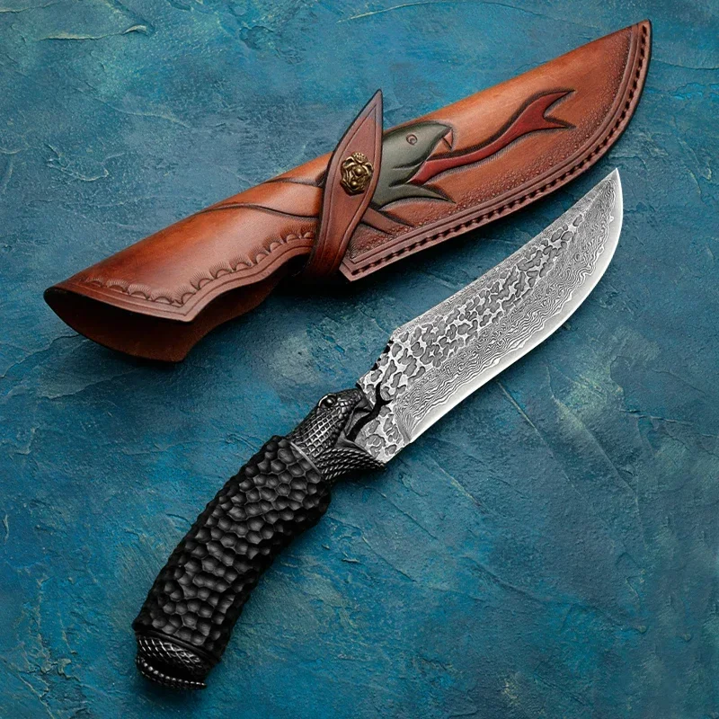 HUANGFU VG 10 Damascus Steel Outdoor Camping Hunting Survival Knife with EDC Tools, Suitable for Men - Perfect Handmade Gift