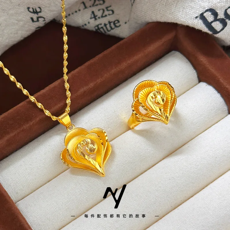

Легкий роскошный 9999 24 К настоящее золото женский Xiangyun любовь цветок кулон ожерелье живое любовное кольцо свадебный комплект из двух предметов