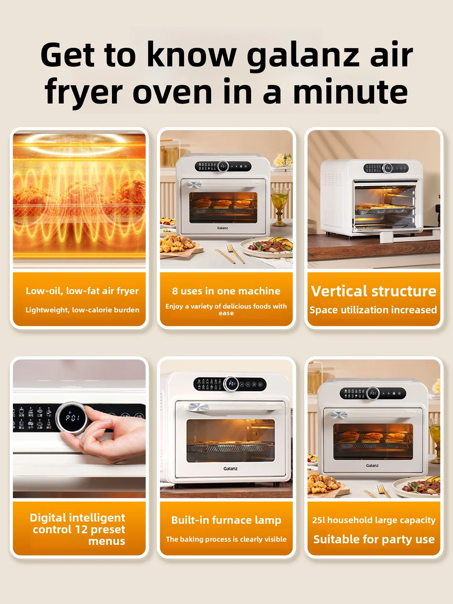 فرن هوم 2025 خبز جديد مخصص سعة كبيرة مقلاة هوائية عمودية صغيرة ذكية فرن كهربائي #3