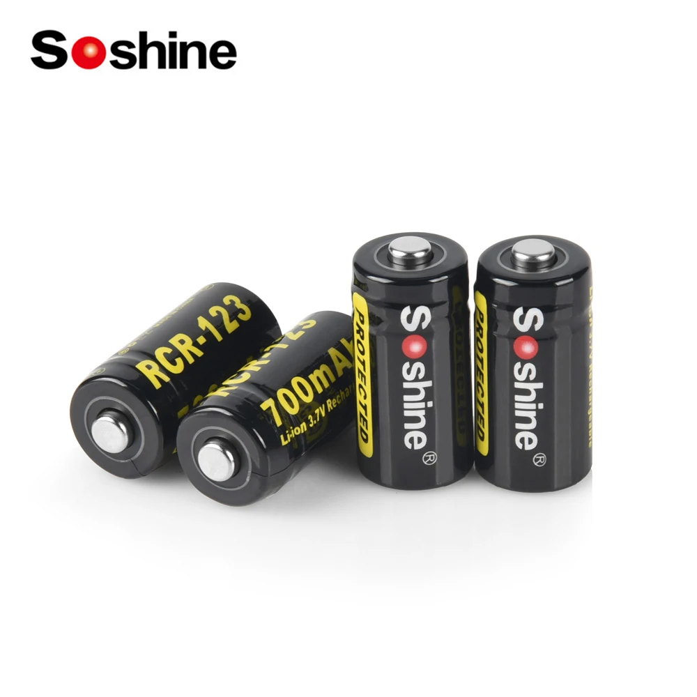 Soshine Li-ion RCR123 Battery with Protected 16340 3.7V 700mAh Rechargeable Battery Lithium Batteries for Flashlight Camera Toys