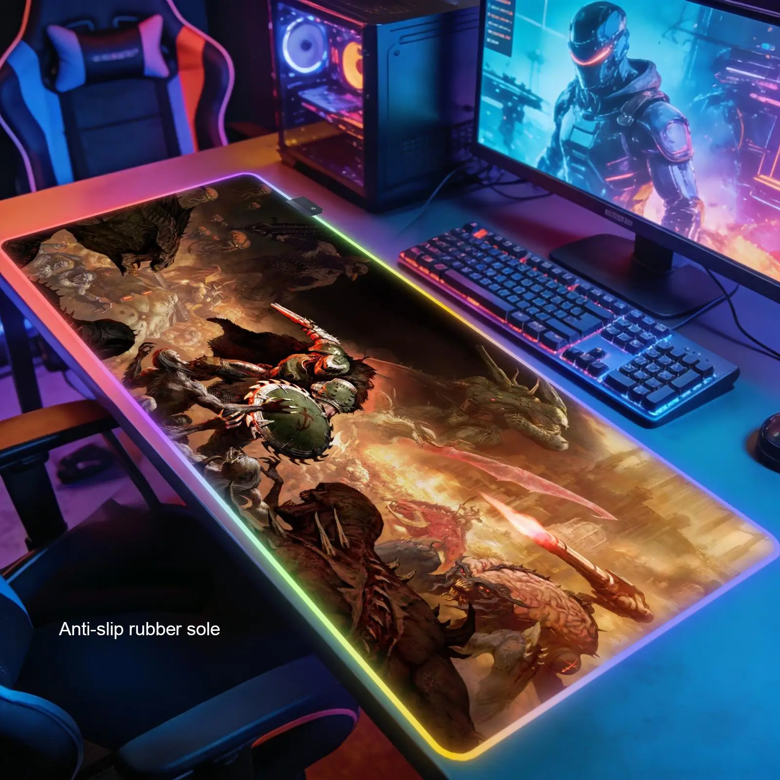 Game Anime D-Doom Slayer Mousepad XXLLockEdge For Gamers Computer RGB mouse Pad Rectangular Anti-slip Rubber