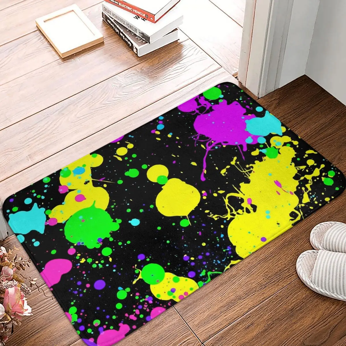 Neon Paint Splatter Doormat Non-Slip Entrance Kitchen Bathroom Floor Door Mats Living Room Rug Carpet Footpad