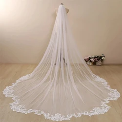 Elegante Weiß/Elfenbein Hochzeit Schleier 3m Lange mit Kamm Wellenförmige Spitze Mantilla Kathedrale Braut Hochzeit Zubehör Schleier Veu de Noiva