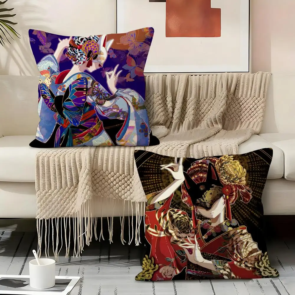 Japanese Style Anime Cartoon Art Pillow Case Pillowcase, Double-sided Printed, Sofa Cushion, Bedroom Headboard Pillow