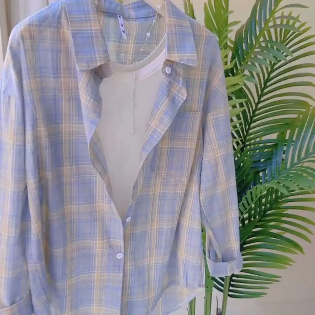 New Summer Style Lightweight Plaid Shirt Women's Loose Long Sleeve Design Sun Protective Clothing