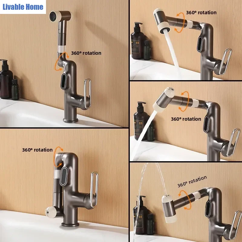 360-Degree Rotating Multifunctional Digital-Display Splash-Proof Pressurized Hot/Cold Dual-Control Vanity Sink