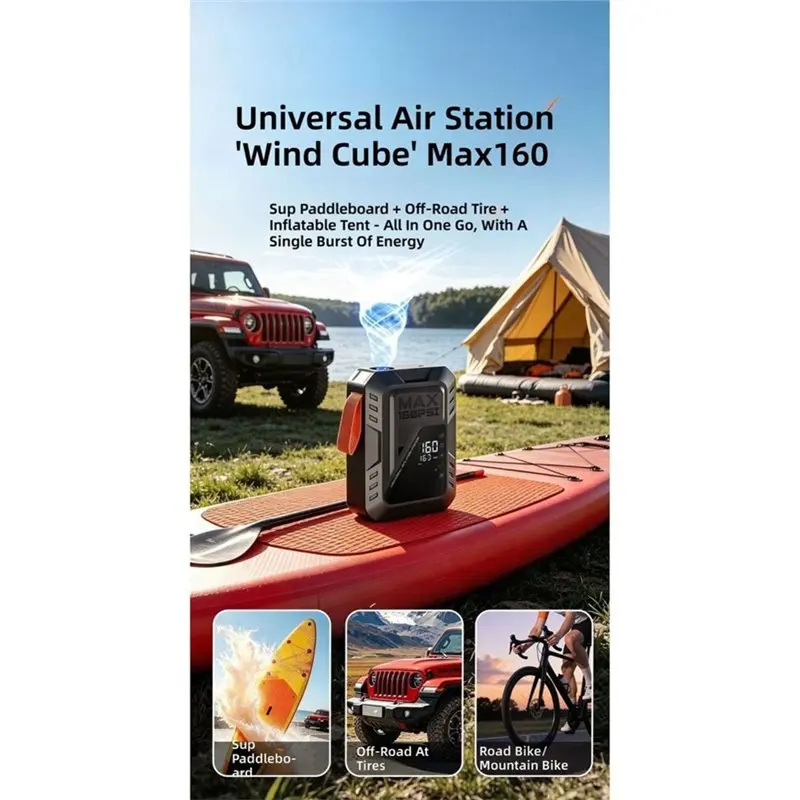 AA67-MAX160 Air Pump Mini Portable Electric Air Bicycle Pump Type-C LED Multitool Inflator For Car Moto 150W