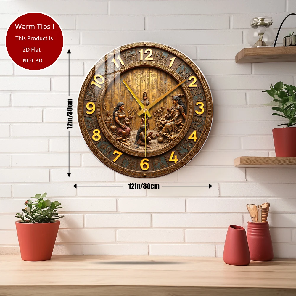 Tempered Glass Wall Clock Indian Deities Family Carving Suitable For Wall Decor or Tabletop Display Anywhere