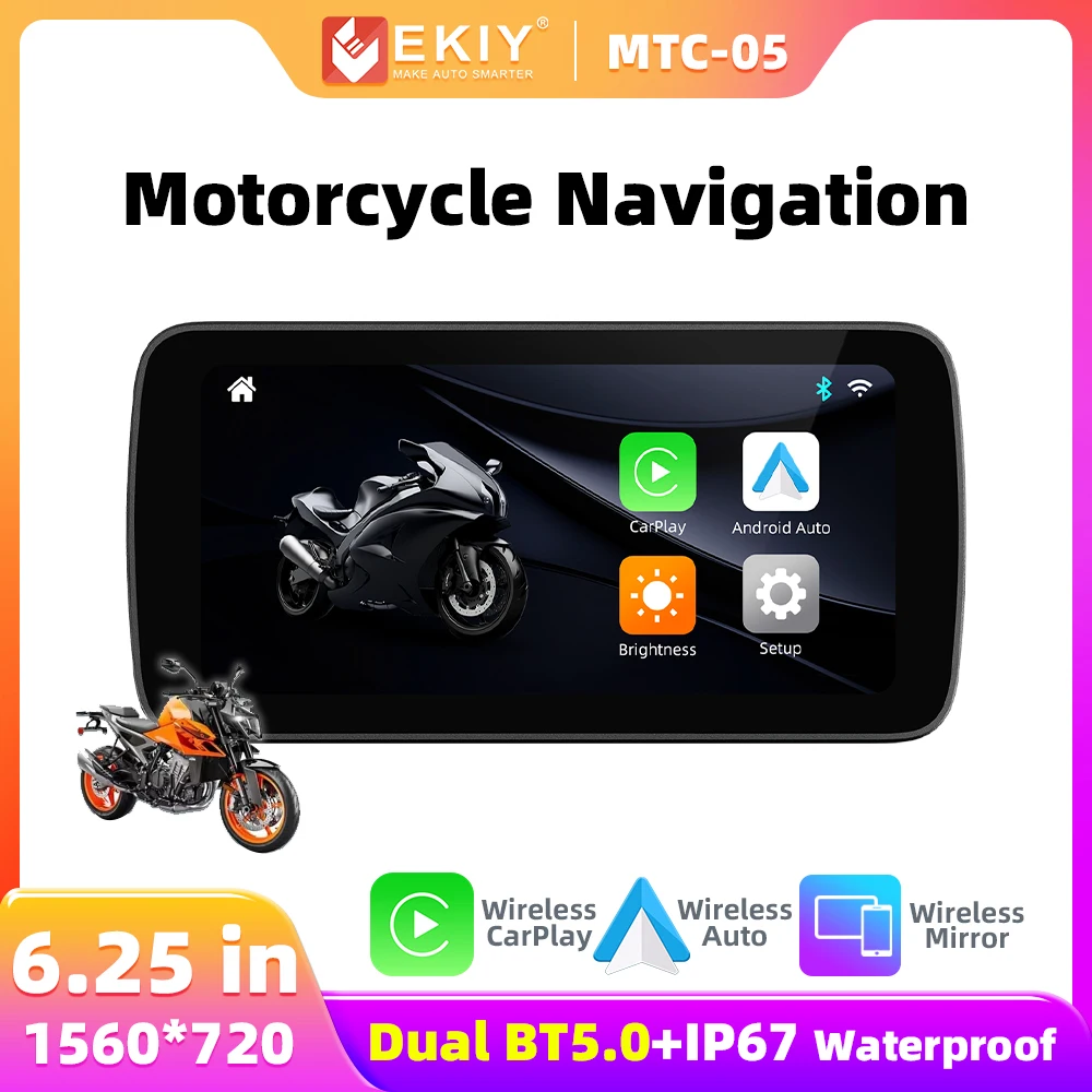 EKIY MTC05 6.25 inch Navigation Motorcycle Waterproof Carplay Display Screen Portable Motorcycle Wireless Android Auto Monitor