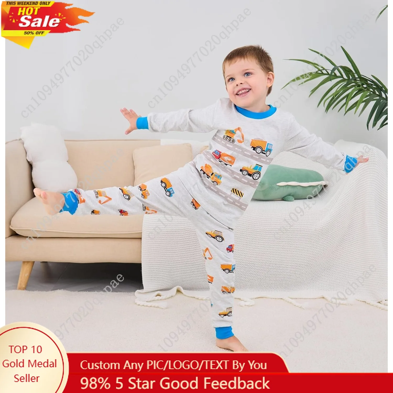 

Popshion Boys Pajamas 100% Cotton Truck Pjs Toddler 2 Piece Sleepwear Kids Winter Clothes Set 3t-10t