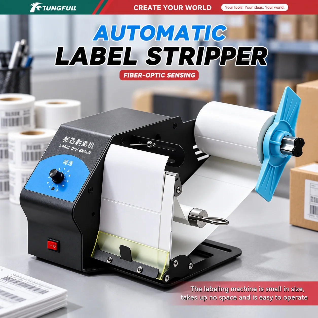 Label Dispenser Electric Peel Machine - Dispensador automático de etiquetas TUNGFULL, máquina