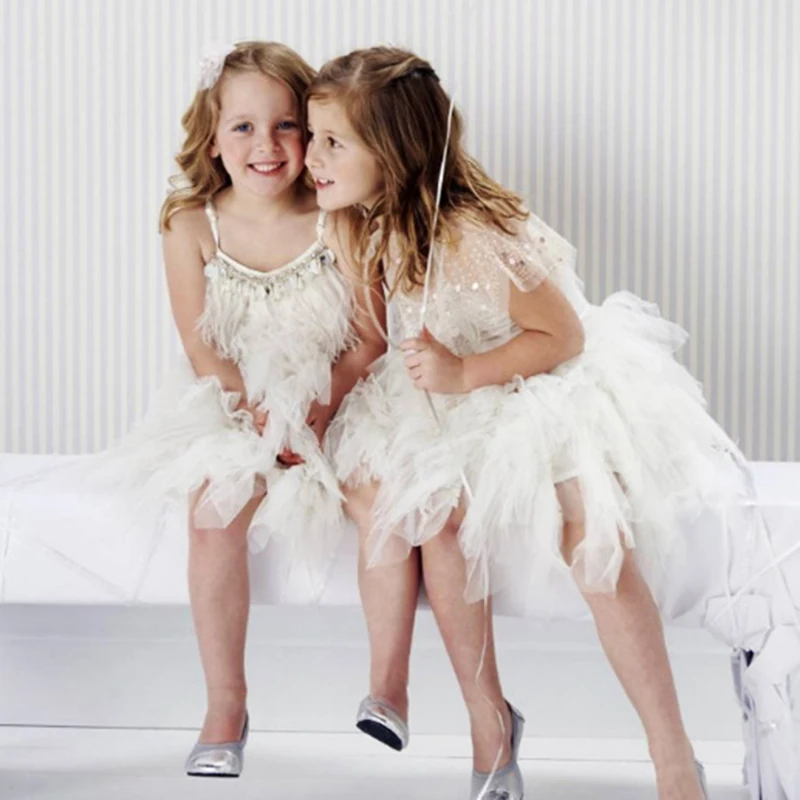 

Big Size 2-12Yrs Kids Dresses for Girls Elegant Feather Tassels Girls Wedding Party Dress Girls Princess Dresses Clothing