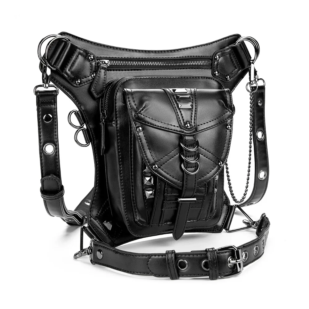 Women Waist Bag Gothic Fanny Packs Motorcycle Hip Drop Leg Bags Steampunk Holster Shoulder Bag Men PU Leather Crossbody Bags