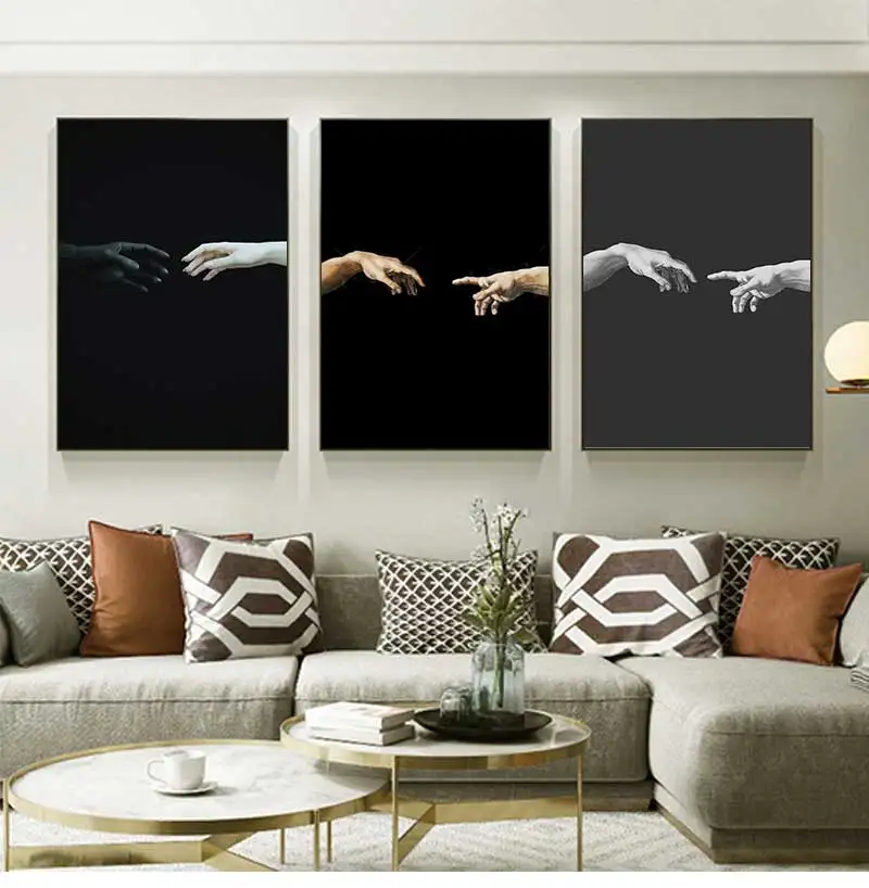 Decor Michelangelo Creation Of Adam Black White Wall Art Modular Pictures Modern Posters Bedroom HD Prints Canvas Paintings H