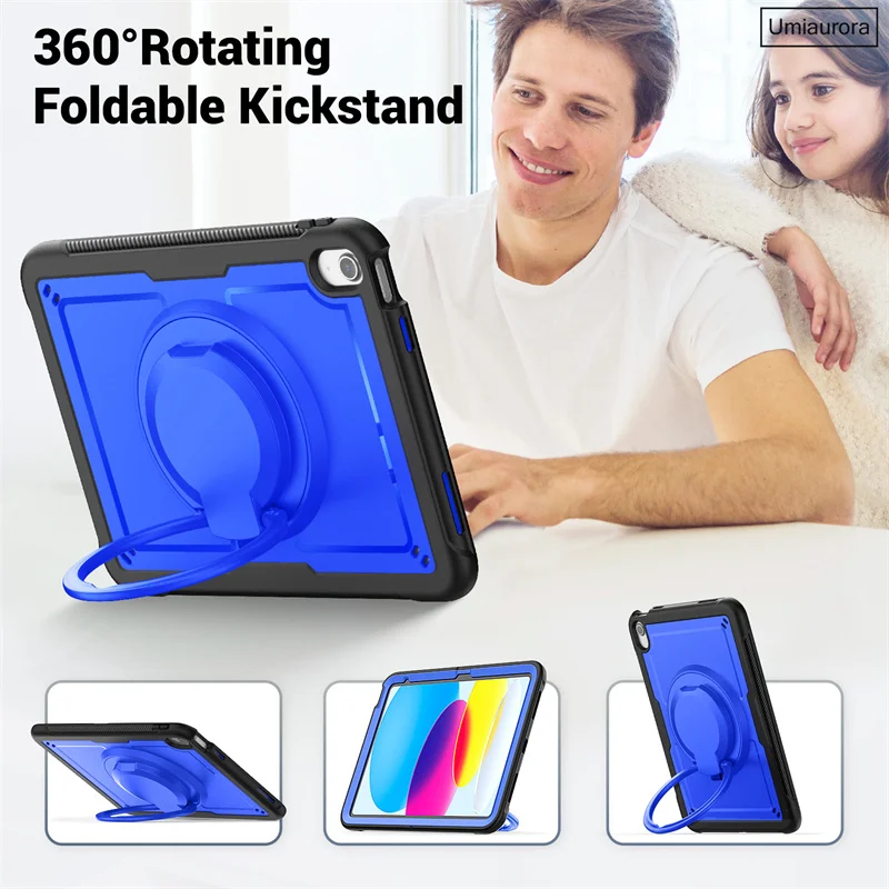 For IPad 9.7 Air 3 10.5 7th 8th 9th 10.2 10th 10.9 11th Gen 11 inch A16 Pull Ring Stand Strap Shockproof Tablet Case Armor Funda