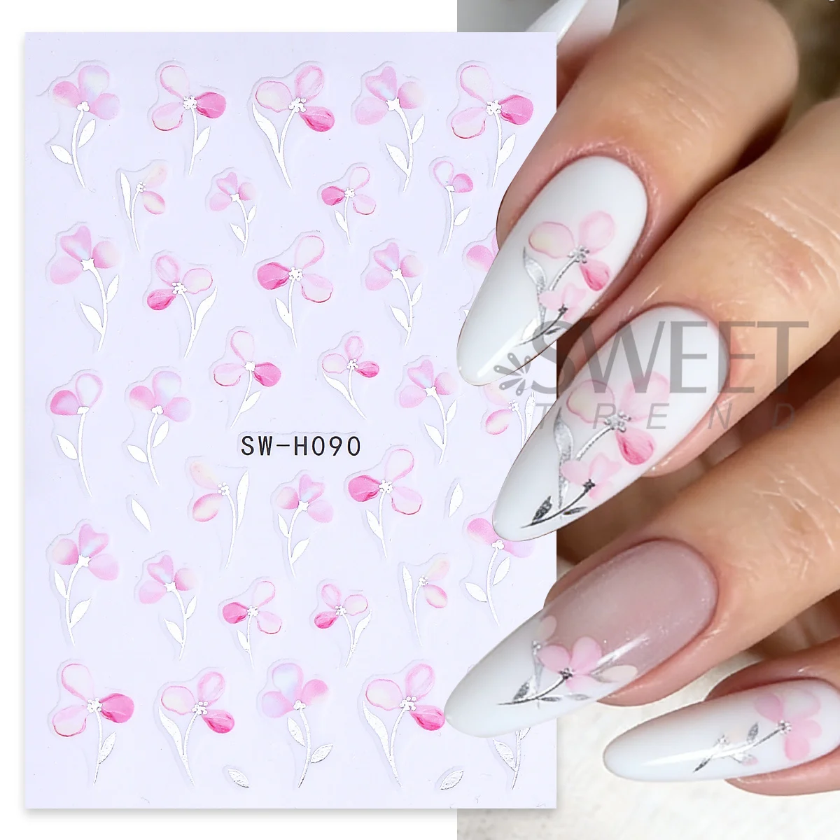 2pcs Metallic Watercolor Flower Nail Stickers Elegant Tulip Poppy Floral DIY Foils Creative Spring Summer Decals Manicure Decor