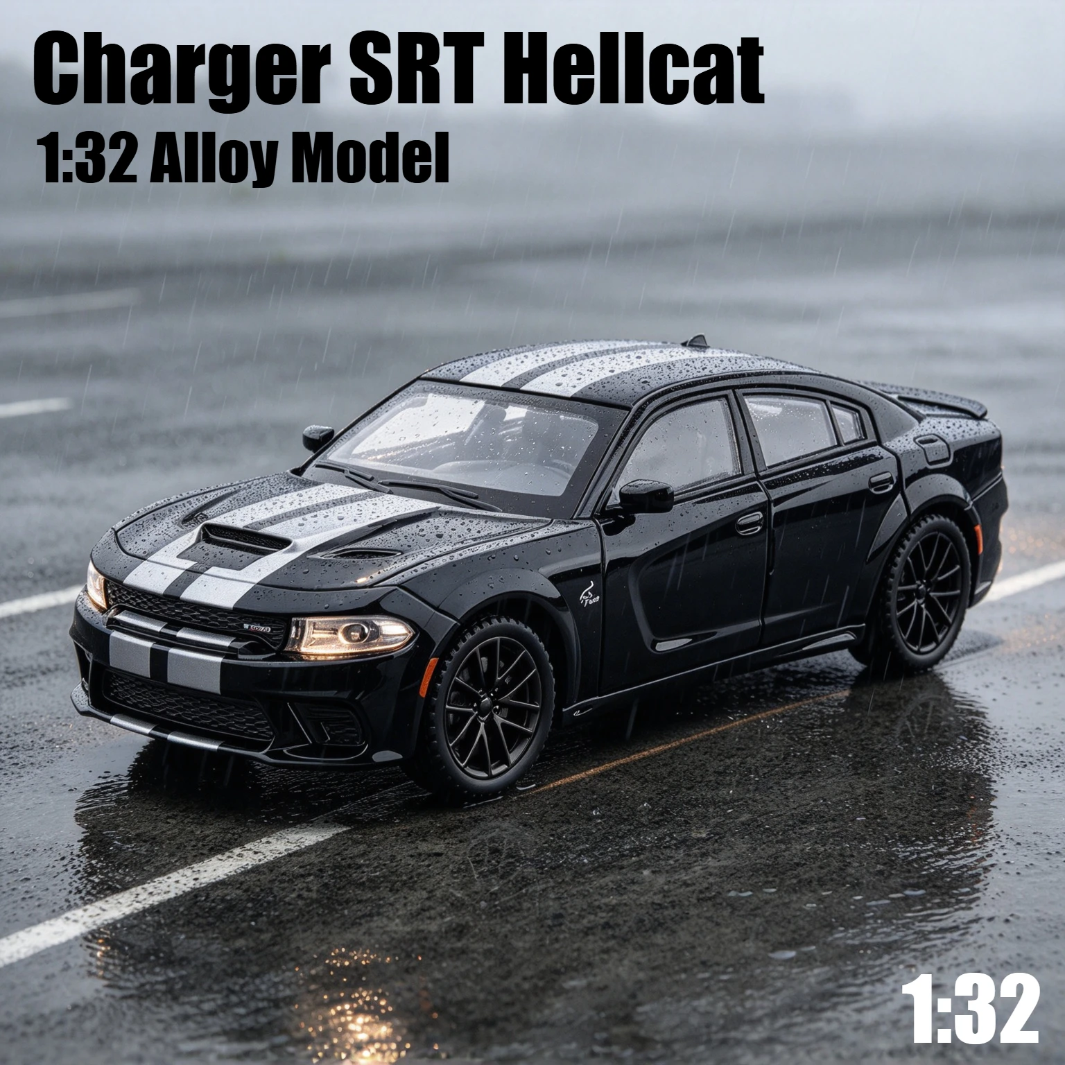 1:32 Charger SRT Hellcat Simulation Alloy Car Model Sound and Light Effect Pullback Desktop Ornament Toy Gift