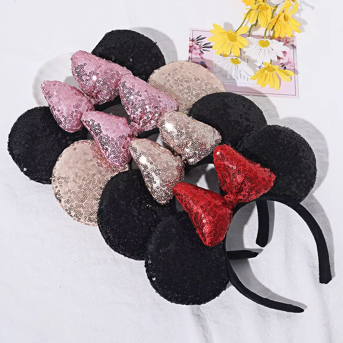 Minnie Mouse Ears Headbands for Girls Christmas Sequin Bows Mouse Ear Headband Children  Festival Party Cute Headwear