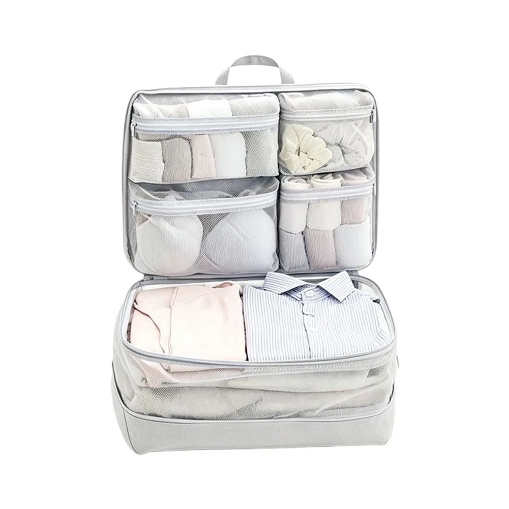 Four-Zone Hanging Packing for cube with Compression Technology and Dual-Zip Design for Maximizing Luggage Capacity and Order