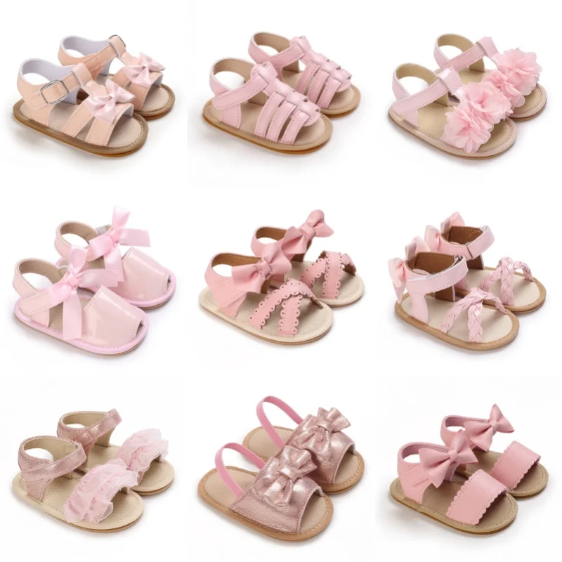 

Классическая модная розовая обувь для новорожденных от 0 до 18 месяцев, сандалии с мягкой резиновой подошвой, противоскользящие сандалии, элегантная повседневная обувь для принцесс, прогулочная обувь