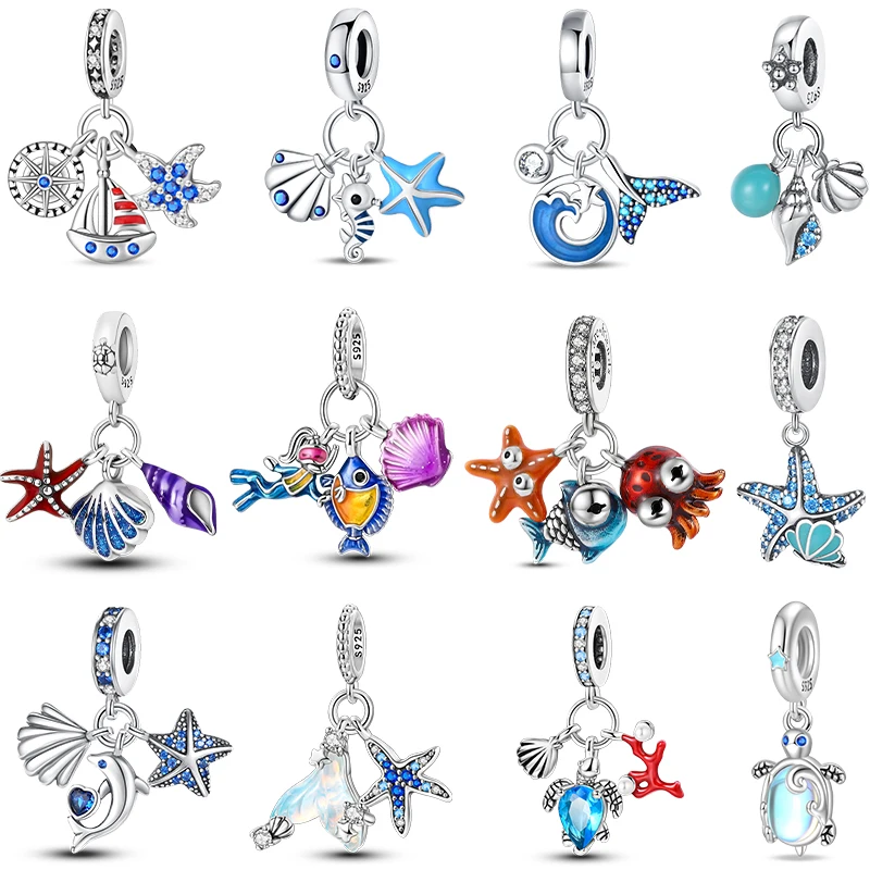 

Luminous Ocean Series 925 Sterling Silver Dolphin Turtle Octopus Charms Beads Fit Pan Original Bracelets DIY Jewelry Gift