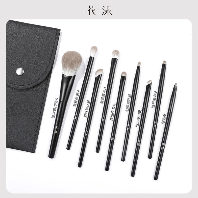 فرش مكياج فلاور شادو 9: أحمر خدود، ظلال عيون، ظلال أنف، لهب، رأس مستدير، تلطيخ، محدد عيون، فرش فائقة النعومة